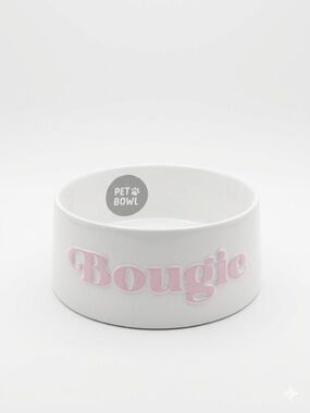'Bougie'Pet Bowl Ceramic Dog Bowl with Pink 'Bougie' Lettering
